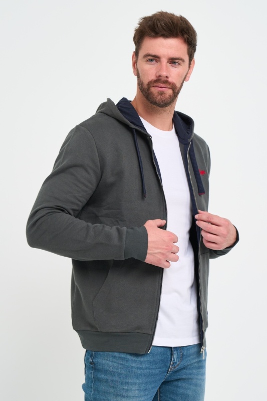 Lee Cooper - Hanorac barbat cu gluga si fermoar cu logo aplicat - Img 4