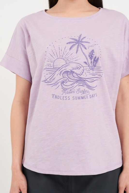 Timeout - Tricou dama de culoare uniforma cu imprimeu grafic - Img 4
