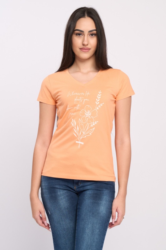 Timeout - Tricou dama maneca scurta cu imprimeu si decolteu in V