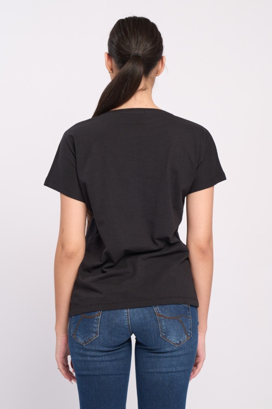 Timeout - Tricou maneca scurta dama de culoare uniforma cu decolteu in V - Img 2