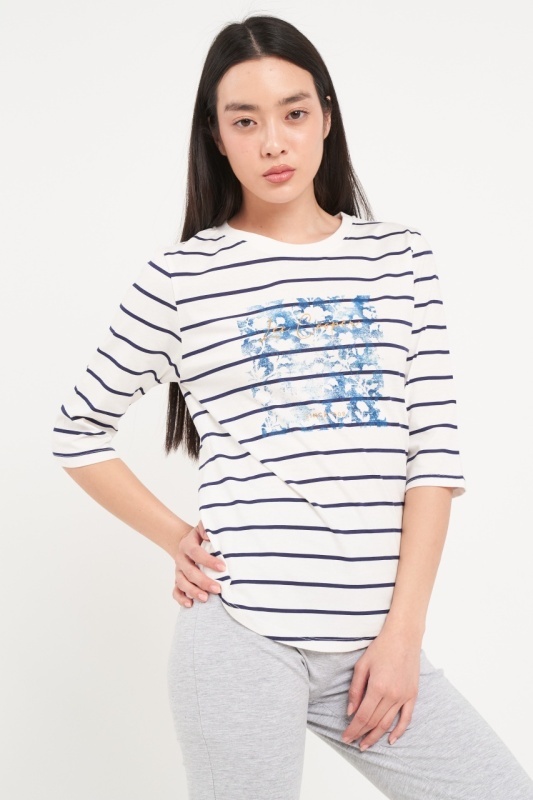 Lee Cooper - Tricou dama cu dungi si imprimeu grafic - Img 7