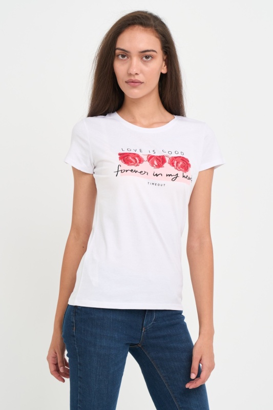 Timeout - Tricou dama maneca scurta cu imprimeu grafic floral - Img 6