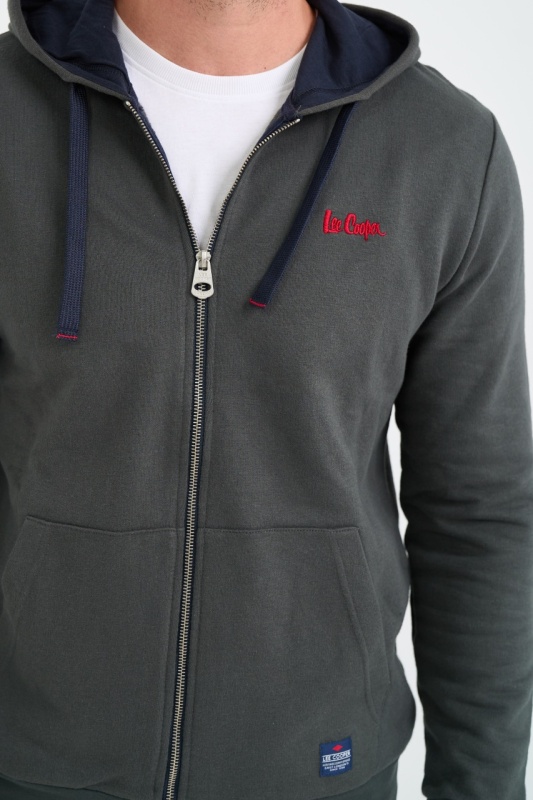 Lee Cooper - Hanorac barbat cu gluga si fermoar cu logo aplicat - Img 6