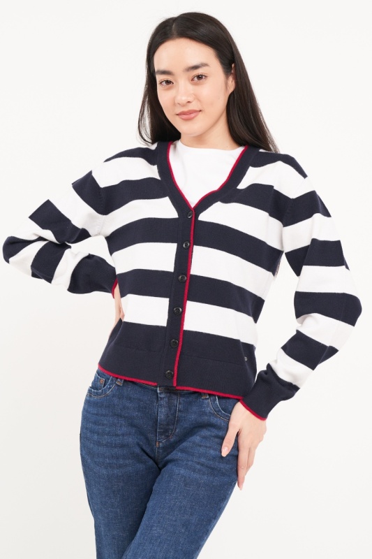 Timeout - Pulover dama tip cardigan cu model in dungi - Img 5