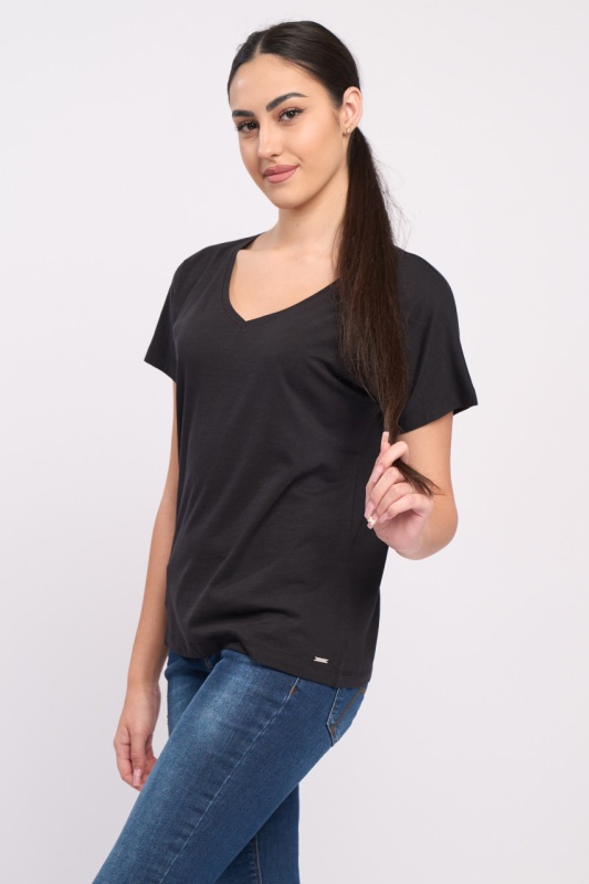 Timeout - Tricou maneca scurta dama de culoare uniforma cu decolteu in V - Img 4
