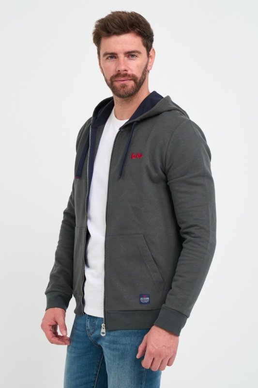 Lee Cooper - Hanorac barbat cu gluga si fermoar cu logo aplicat - Img 7