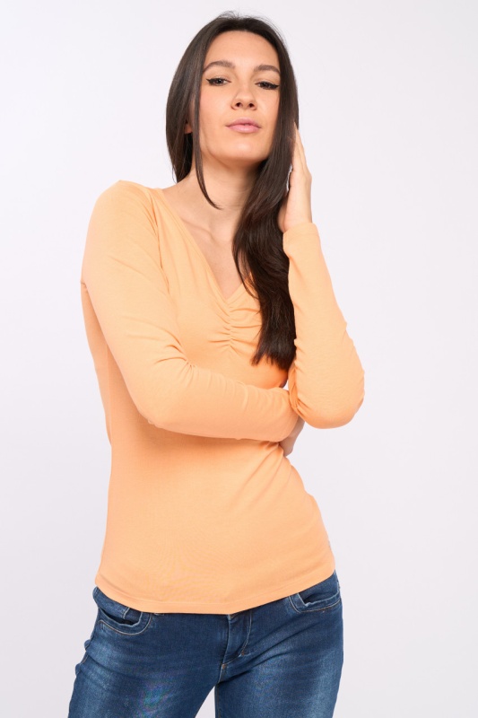 Timeout - Bluza dama de culoare uniforma cu decolteu in V - Img 2