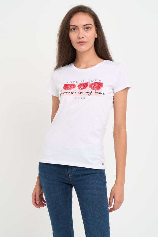 Timeout - Tricou dama maneca scurta cu imprimeu grafic floral