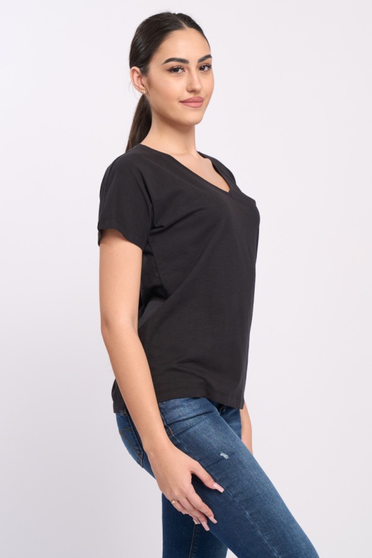 Timeout - Tricou maneca scurta dama de culoare uniforma cu decolteu in V - Img 5