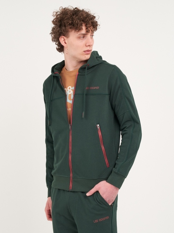 Lee Cooper - Hanorac barbat cu gluga si fermoar cu logo aplicat - Img 5