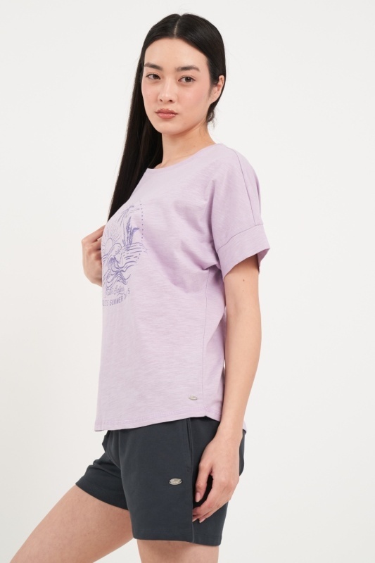 Timeout - Tricou dama de culoare uniforma cu imprimeu grafic - Img 2