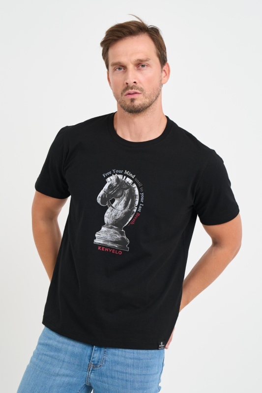 Kenvelo - Tricou barbat cu imprimeu logo si detalii grafice