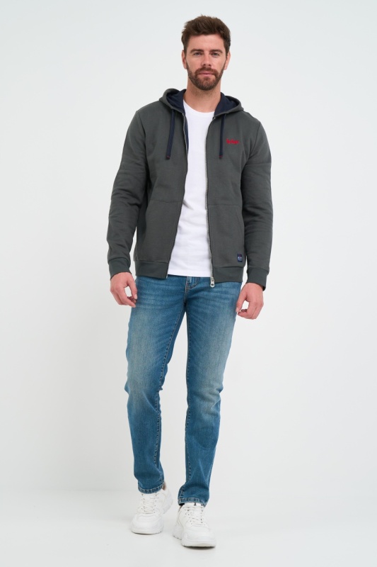 Lee Cooper - Hanorac barbat cu gluga si fermoar cu logo aplicat - Img 8