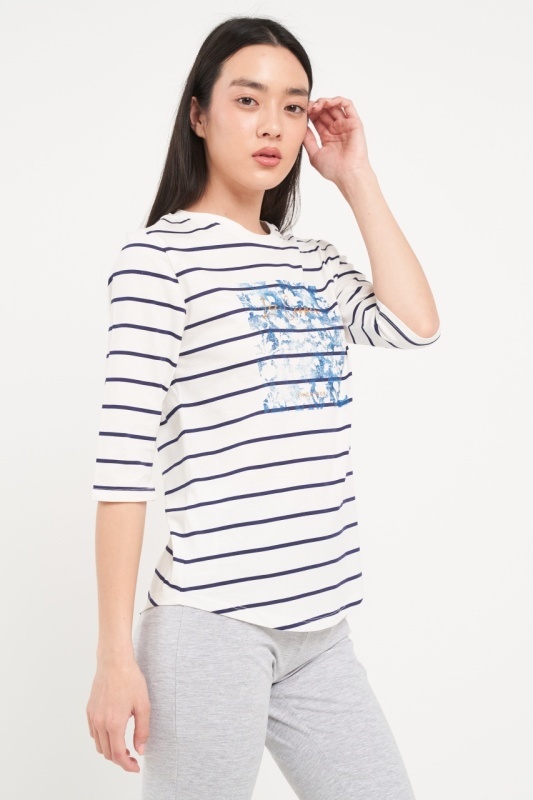 Lee Cooper - Tricou dama cu dungi si imprimeu grafic - Img 5