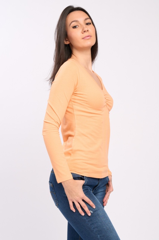 Timeout - Bluza dama de culoare uniforma cu decolteu in V - Img 4