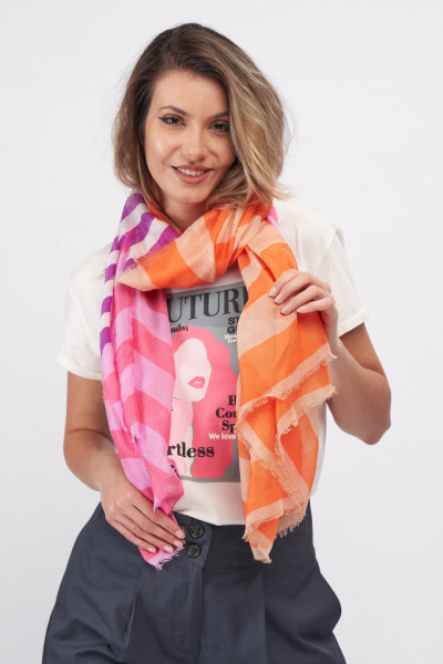Timeout - Esarfa dama cu model in dungi contrastante