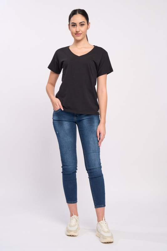 Timeout - Tricou maneca scurta dama de culoare uniforma cu decolteu in V - Img 6