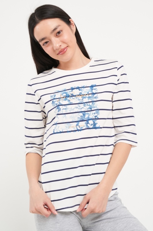 Lee Cooper - Tricou dama cu dungi si imprimeu grafic - Img 2