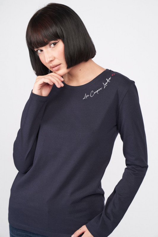 Lee Cooper - Tricou dama cu maneca lunga de culoare uniforma cu logo
