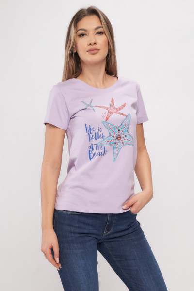 Lee Cooper - Tricou maneca scurta dama din bumbac cu imprimeu maritim