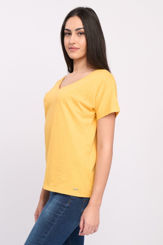 Timeout - Tricou dama de culoare uniforma cu decolteu in V - Img 4