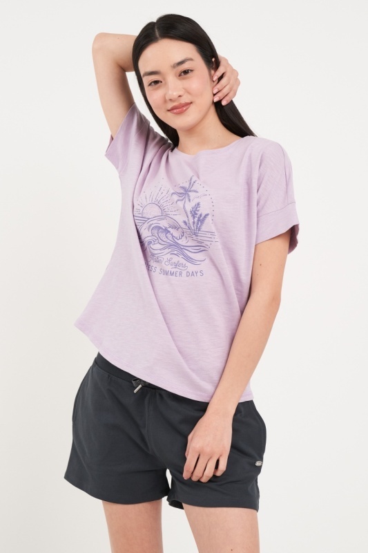 Timeout - Tricou dama de culoare uniforma cu imprimeu grafic - Img 5