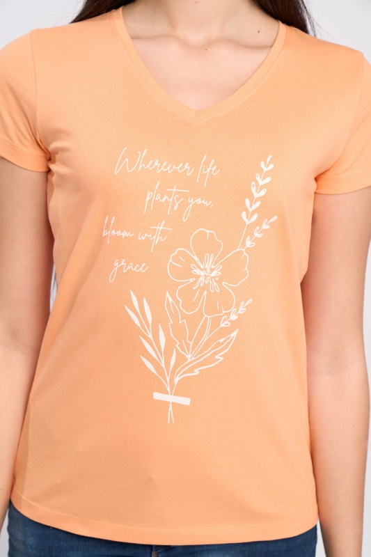 Timeout - Tricou dama maneca scurta cu imprimeu si decolteu in V - Img 2