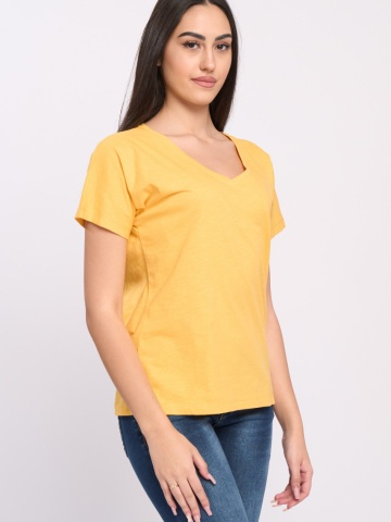 Timeout - Tricou dama de culoare uniforma cu decolteu in V - Img 5