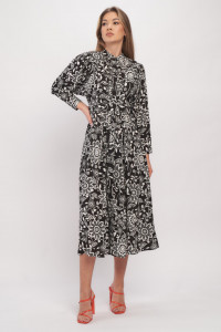 Montecristo - Rochie dama lejera tip camasa cu maneca lunga cu cordon in talie de lungime medie si model floral