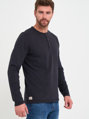Timeout - Tricou barbat cu maneca lunga de culoare uniforma cu nasturi - Img 5
