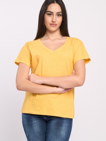 Timeout - Tricou dama de culoare uniforma cu decolteu in V