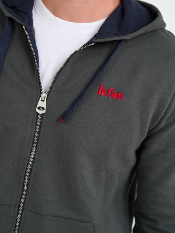 Lee Cooper - Hanorac barbat cu gluga si fermoar cu logo aplicat - Img 3
