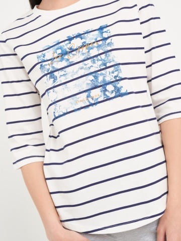 Lee Cooper - Tricou dama cu dungi si imprimeu grafic - Img 3