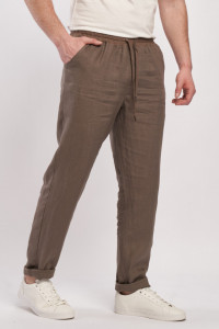 Timeout - Pantaloni lungi barbat din in cu snur pentru ajustare