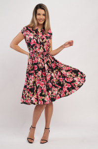 Timeout - Rochie dama cu cordon in talie si imprimeu floral