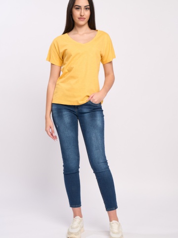 Timeout - Tricou dama de culoare uniforma cu decolteu in V - Img 6