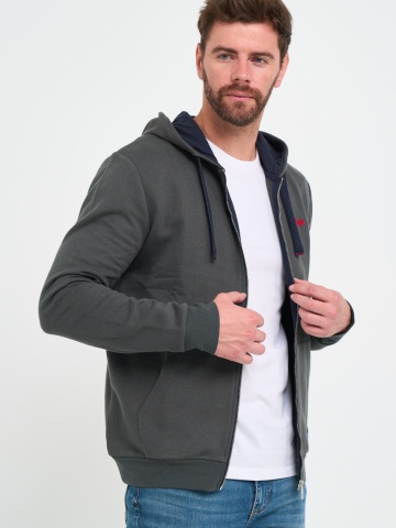 Lee Cooper - Hanorac barbat cu gluga si fermoar cu logo aplicat - Img 4
