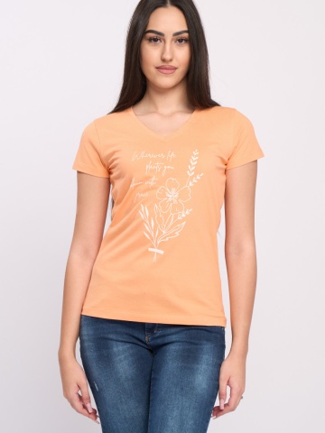 Timeout - Tricou dama maneca scurta cu imprimeu si decolteu in V
