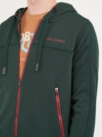 Lee Cooper - Hanorac barbat cu gluga si fermoar cu logo aplicat - Img 4