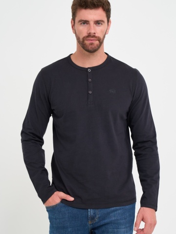 Timeout - Tricou barbat cu maneca lunga de culoare uniforma cu nasturi