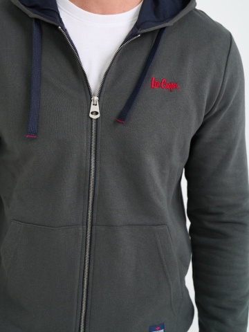 Lee Cooper - Hanorac barbat cu gluga si fermoar cu logo aplicat - Img 6