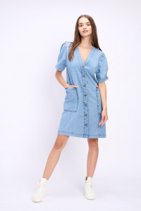 Lee Cooper - Rochie din denim cu maneci bufante si buzunare adanci