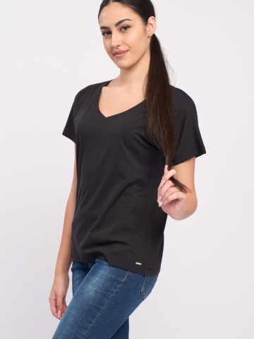 Timeout - Tricou maneca scurta dama de culoare uniforma cu decolteu in V - Img 4