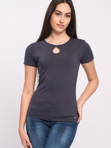 Timeout - Tricou dama de culoare uniforma cu logo metalic aplicat