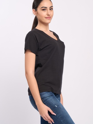 Timeout - Tricou maneca scurta dama de culoare uniforma cu decolteu in V - Img 5
