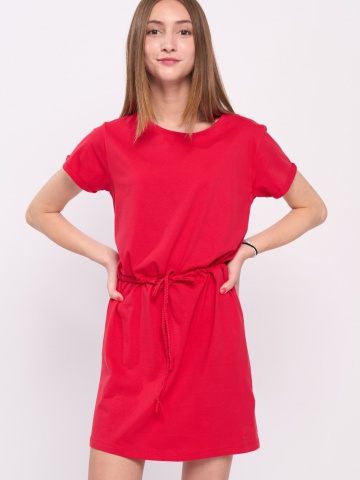 Kenvelo - Rochie dama de culoare uniforma cu snur