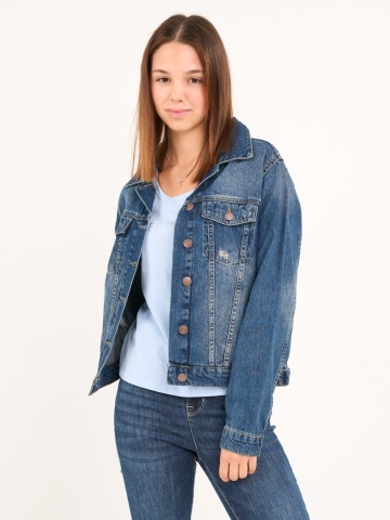 Lee Cooper - Jacheta dama denim cu buzunare si aspect decolorat