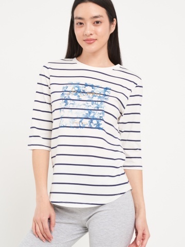 Lee Cooper - Tricou dama cu dungi si imprimeu grafic