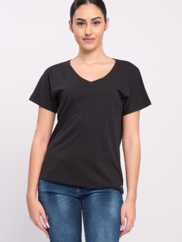 Timeout - Tricou maneca scurta dama de culoare uniforma cu decolteu in V