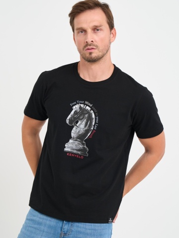 Kenvelo - Tricou barbat cu imprimeu logo si detalii grafice